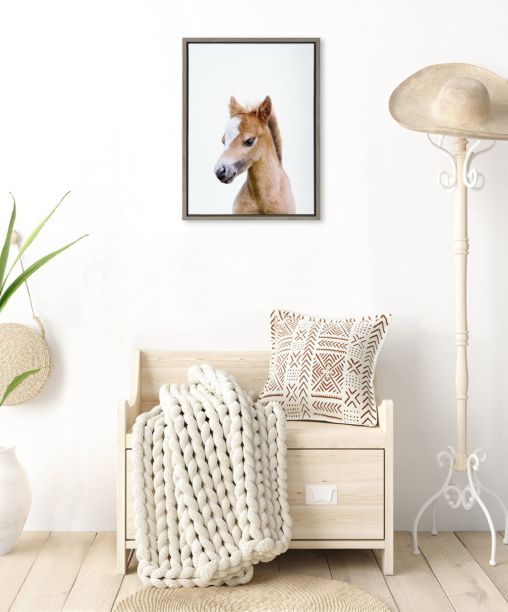 Kate and Laurel Sylvie Animal Studio Baby Horse Framed Canvas Wall Art by Amy Peterson Art Studio; 18x24 Gray; Modern Pony Portrait Art for Wall