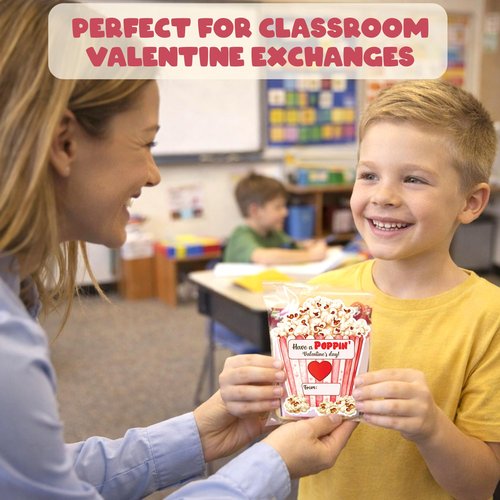 KATINAT Have a Poppin Valentines Day Sticker, Valentines Day Cards for Kids, Popcorn Valentine Stickers, Preschool Class Party Favor Treat, Boys, Girls, Popcorn and String Not Included (24pcs)