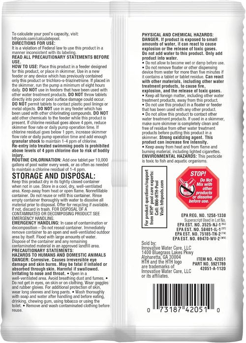 HTH 42051 Chlorine Tabs - Advanced Swimming Pool Care Sanitizer | 3" Size, 8oz
