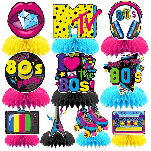 DTOFOOT 10 Pcs 80s Party Decorations, 1980s Table Honeycomb Centerpieces Back to the 80s Decor for Retro Party Photo Props Birthday Wedding Anniversary Favors Supplies