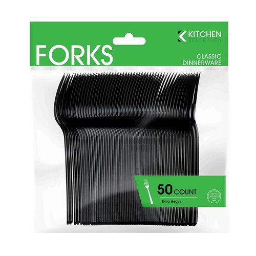 PlasticPro 200 Pack Heavy Weight Plastic Forks Black Disposable Forks Plastic Cutlery Set