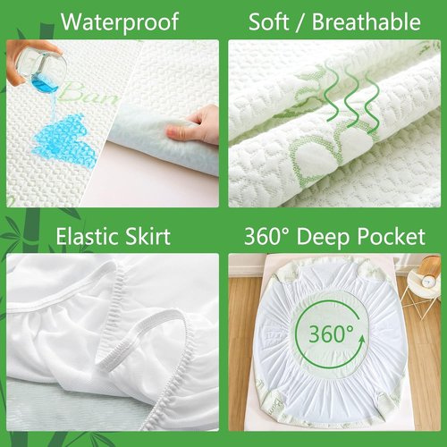 GOONIK Queen Mattress Protector - Breathable Bamboo Viscose Waterproof Pad Cover | Fits 6-18 Inch Deep Mattresses