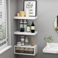 RANK Bathroom Shelves - Wall Mounted Floating Toilet Paper Storage | Set of 3 White 16-Inch Decor
