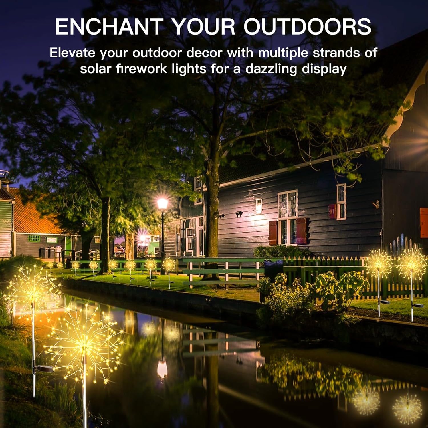 Suddus Solar Garden Lights - Waterproof 150LED Decorative Firework Lights | 2-Pack Warm White for Yard & Patio