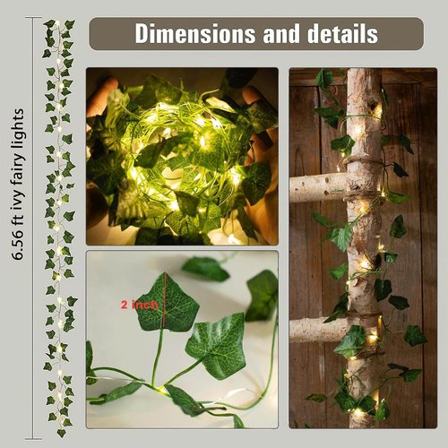 KANLONG 33 Ft Vine with Fairy Lights Battery Operated, 8 Flashing Model Waterproof 100 LEDs Battery Powered Artifical Ivy Leaves Vine String Light for Garland Wedding Party Holiday Patio Bedroom Decor