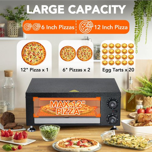 Electric Pizza Oven Indoor, KOKEBREN 12" Countertop Pizza Oven with 0-60 Minutes Timer, Pizza Maker Machine for Home and Commercial with Gloves, Clip & Pizza Roller