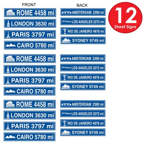 Beistle Travel Street Sign Cutouts Party Accessory Pack of 3