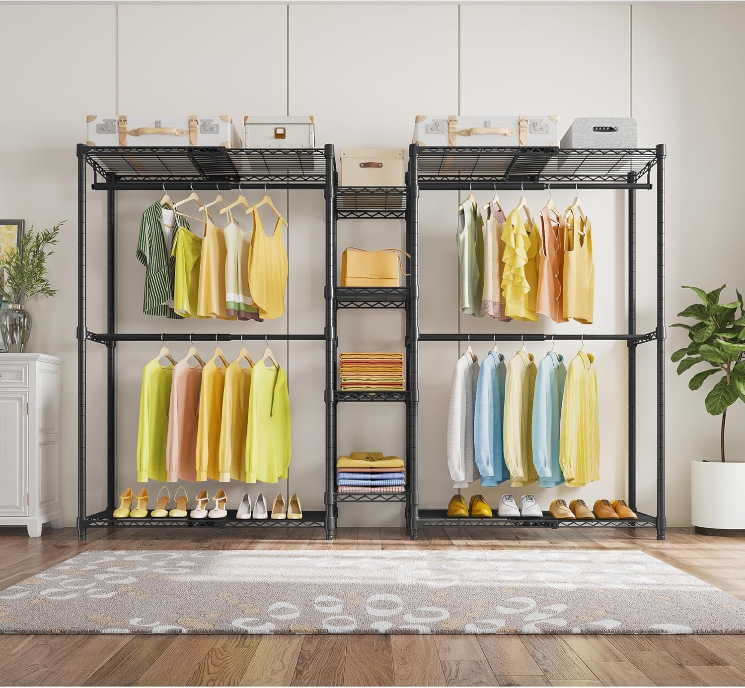 VIPEK X3 Heavy-Duty Expandable Clothes Rack - Adjustable 5'2" to 8' with Shelves & Hanger Rods | Max Load 1210LBS, Black