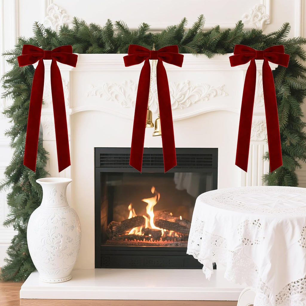 Senjie Velvet Christmas Bows - Large 20in Vintage Ribbon for Staircase Garland & Wreath | 6Pcs Burgundy