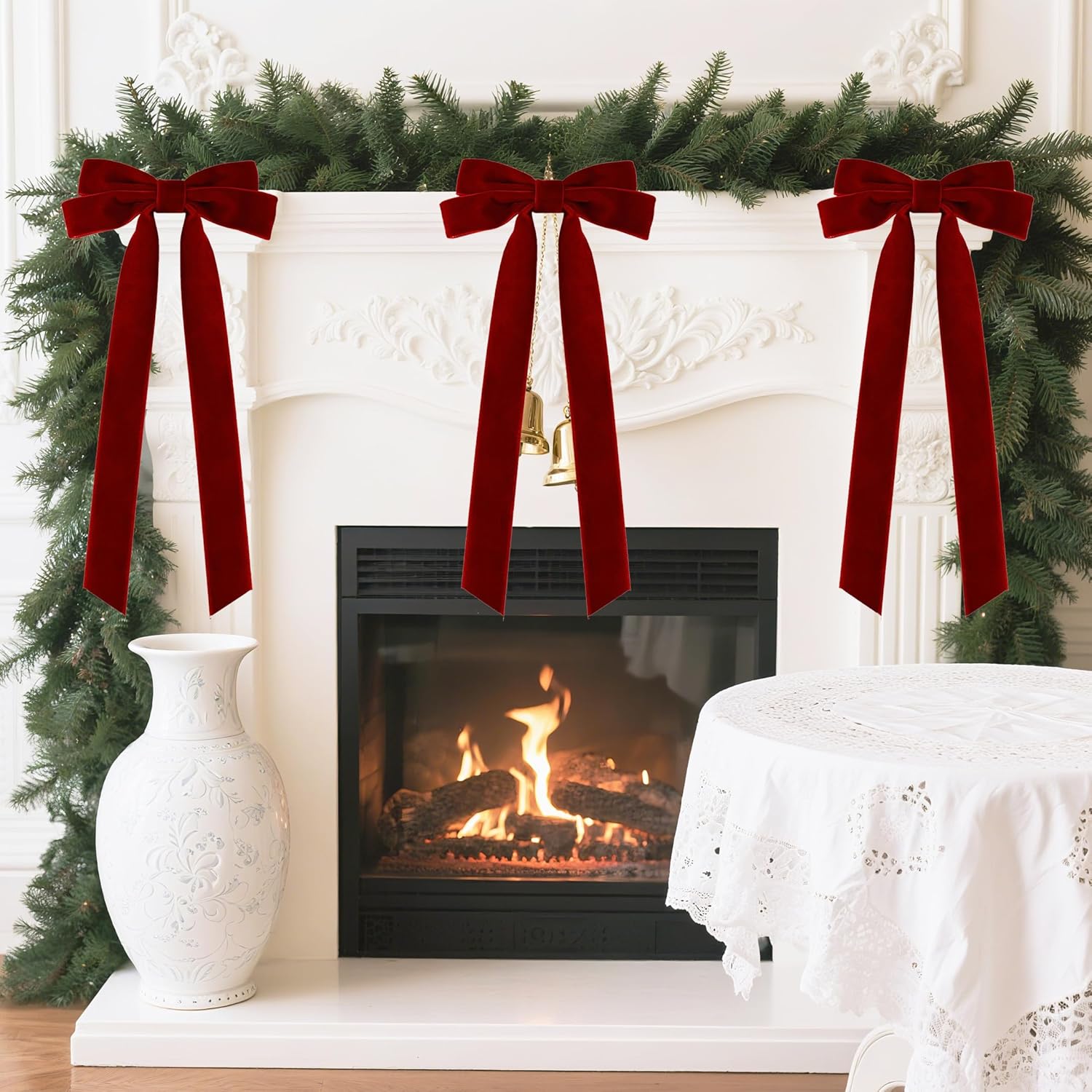 Senjie Velvet Christmas Bows - Large 20in Vintage Ribbon for Staircase Garland & Wreath | 6Pcs Burgundy