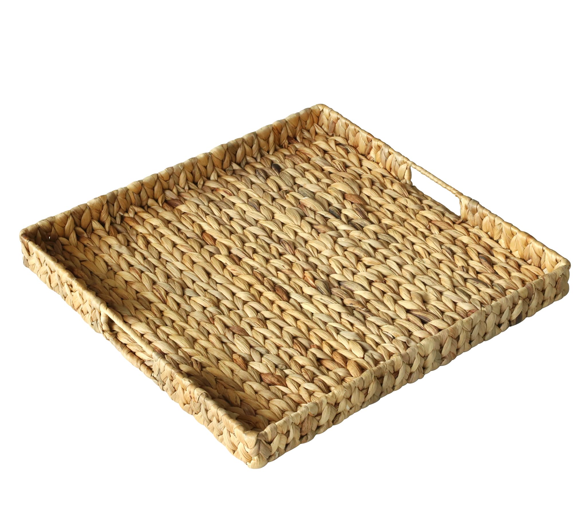 Extra Large Square Ottoman Table Tray 19.7" with Handles - Handmade Wicker Serving Hand Woven Tray for Farmhouse Decorative Oversized Coffee Table Trays Living Room Kitchen Counter Breakfast