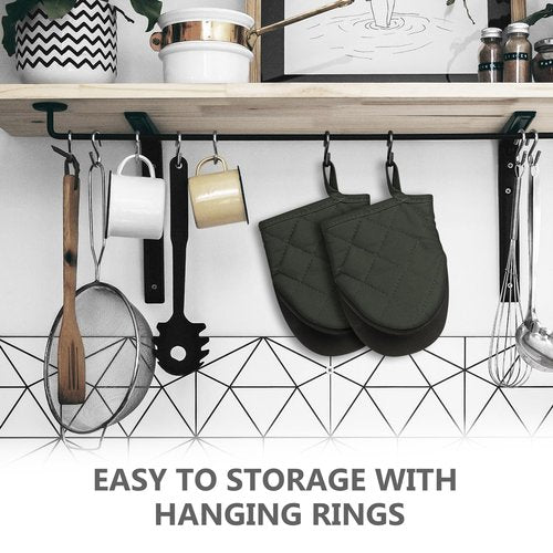 1 Pair Short Oven Mitts, Heat Resistant Silicone Kitchen Mini Oven Mitts for 500 Degrees, Non-Slip Grip Surfaces and Hanging Loop Gloves, Baking Grilling Barbecue Microwave Machine Washable (Gray)