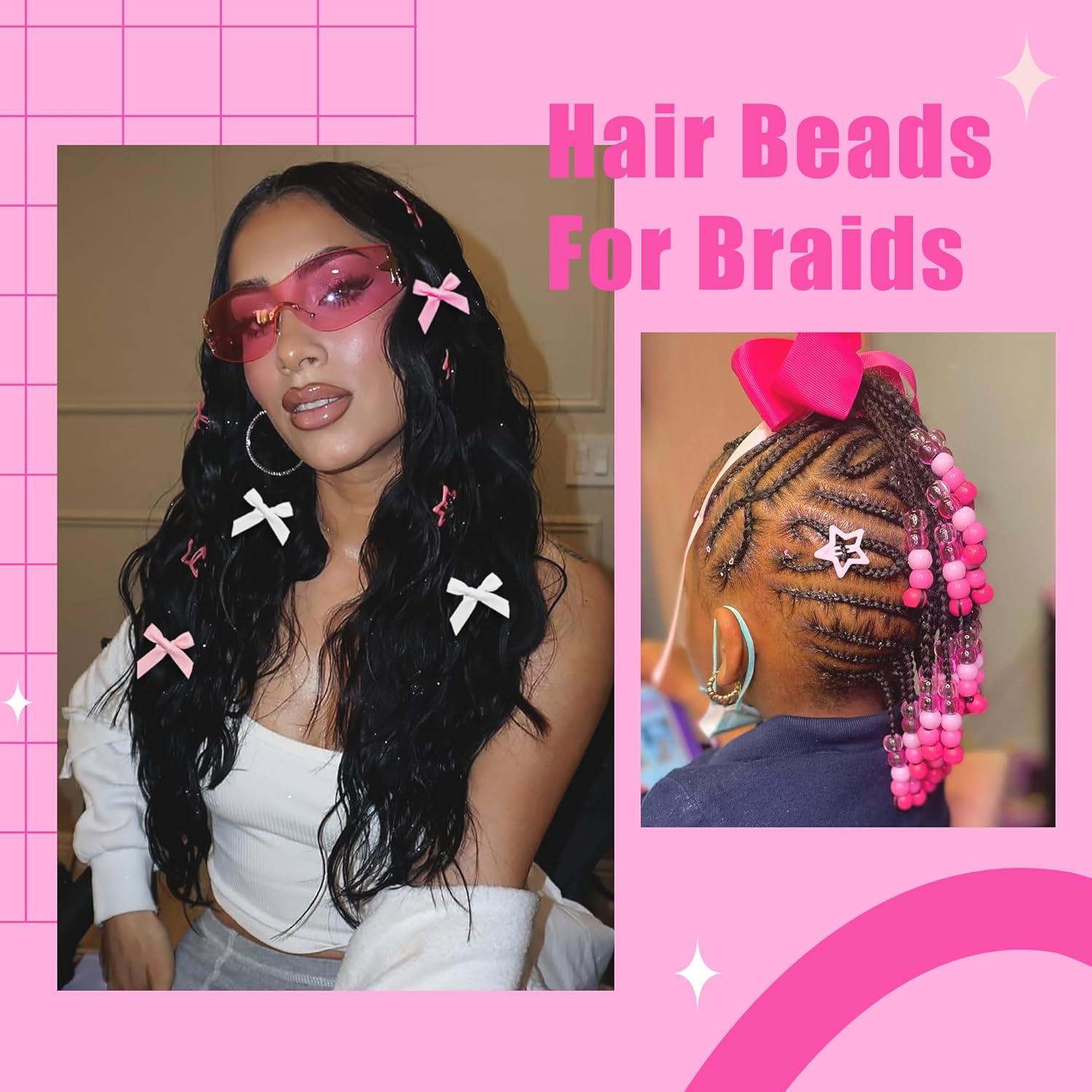 Skiennix Pink Hair Beads for Braids - 112PCS Non-Slip Acrylic Hair Jewelry | Cute Accessories for Girls