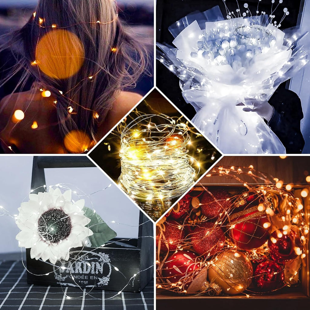 Skiennix 8 Pack Fairy Lights - 7Ft 20 LED Twinkle String Lights | Battery Operated & Waterproof for Weddings, Parties, and Decor - Warm White & White