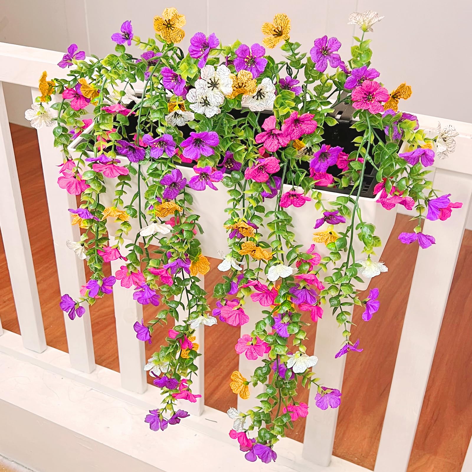 TURNMEON 4 Pcs Artificial Flowers for Outdoors Spring Summer Decor, UV Resistant No Fade Fake Hanging Flowers Plants Faux Plastic Realistic Silk Flower for Gardens Porch Planter Patio Yard Home Indoor