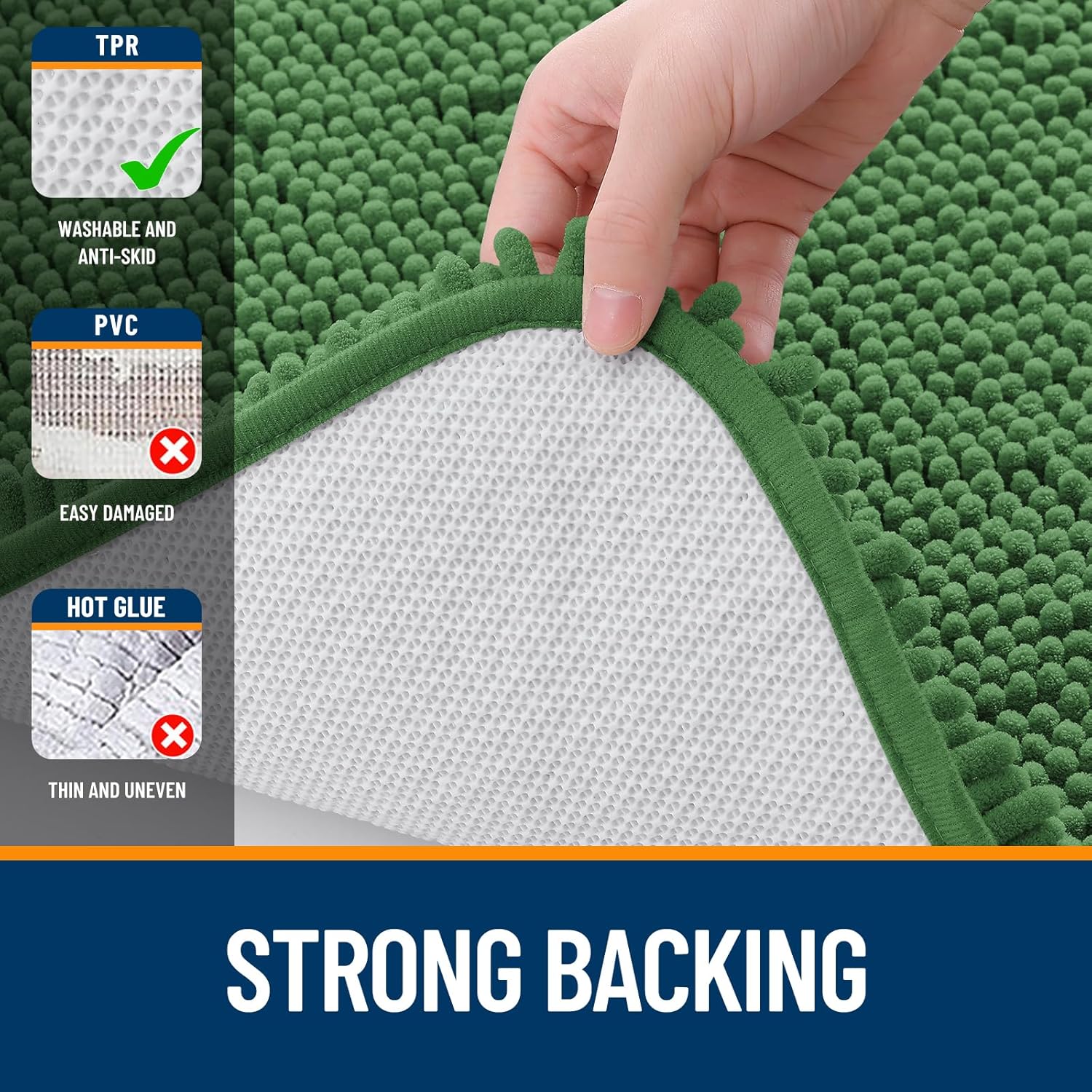 OLANLY Large Bath Rugs - Extra Soft Chenille, Quick Dry & Machine Washable | 47x32, Olive Green