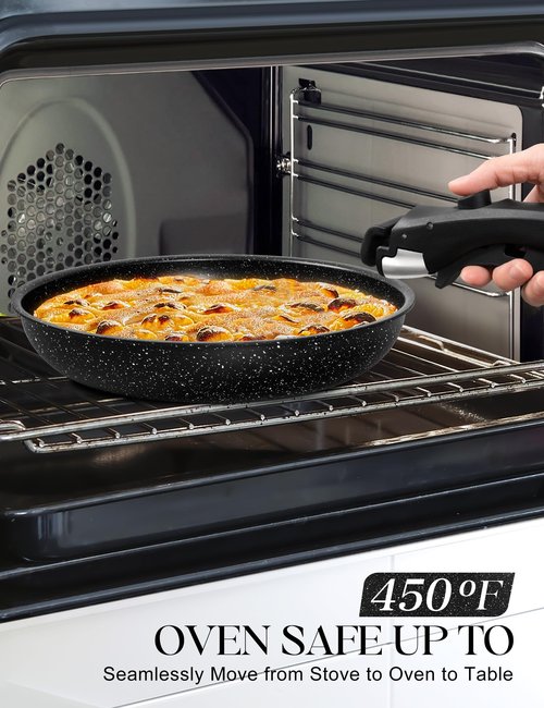 MICHELANGELO Nonstick Frying Pan Set, Non Toxic Frying Pans with Removable Handle, Granite Coating Non Stick Skillet Set of 3, Induction Compatible - 8" 9.5" and 11", Black