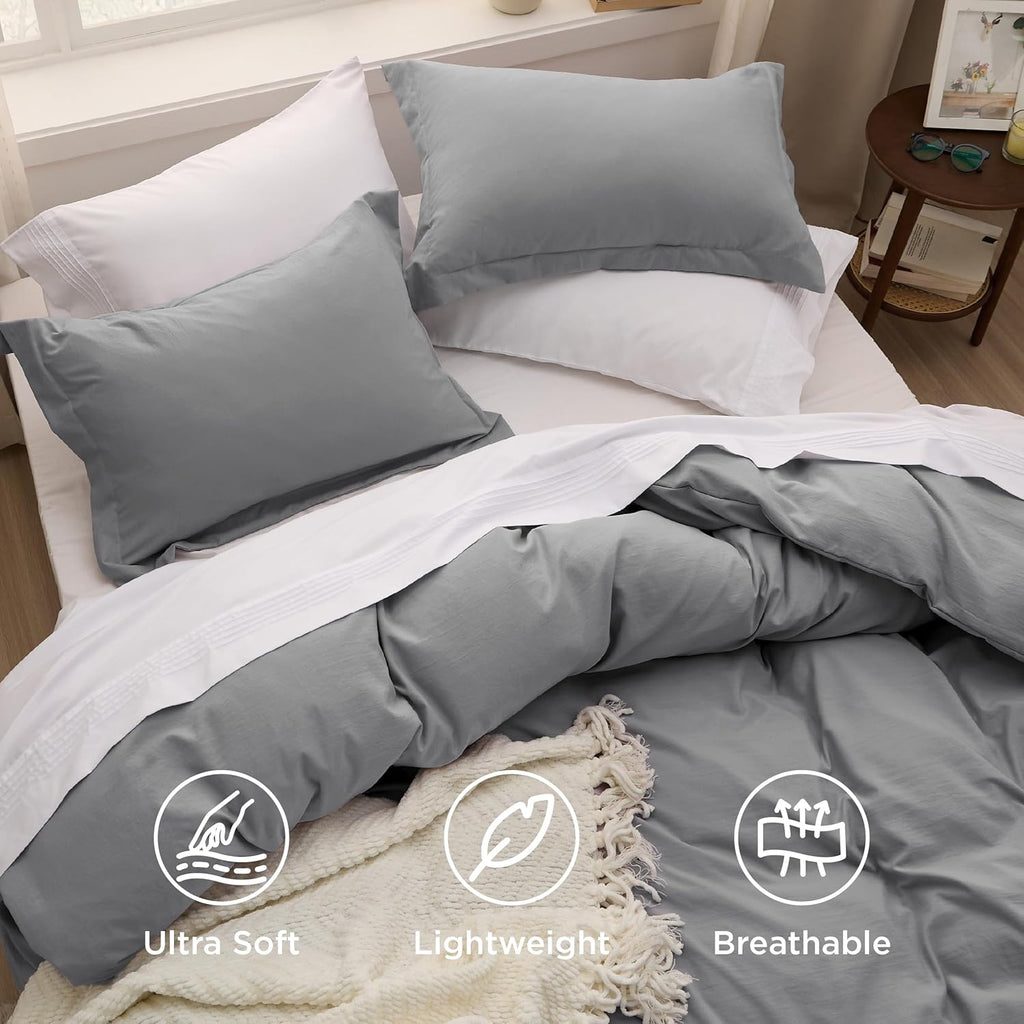 Bedsure Grey Duvet Cover Set - Extra Soft King Size Bedding | 3 Pieces with Zipper Closure, 104x90 Inches