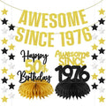 Zirtorei 50th Birthday Decorations Awesome Since 1976 Banner for Men Women, 4Pcs Black Gold 50 Birthday Hanging Sign Party Supplies, Fifty Year Old Bday Table Honeycomb Centerpieces