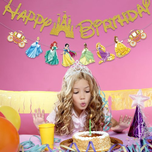 Princess Happy Birthday Banner, Princess Party Decorations Girls Birthday Party Supplies