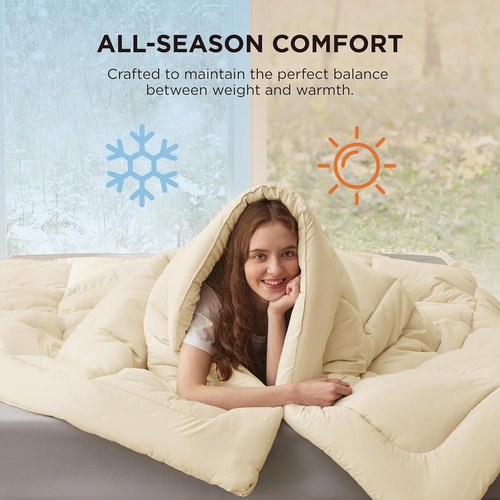 Bedsure Comforter Duvet Insert - King Size Quilted Down Alternative Bedding, All Season, Cream 90 x 102 Inches
