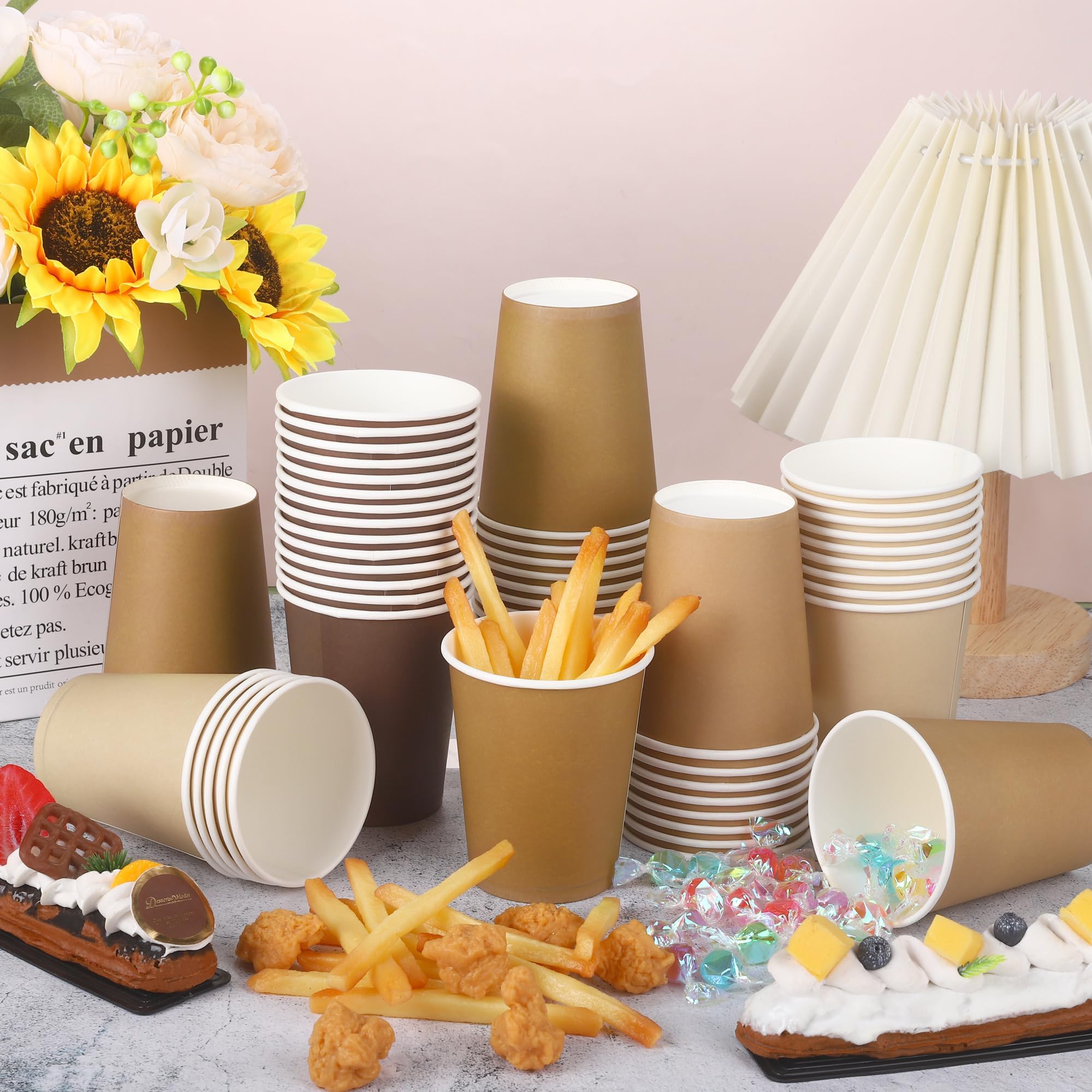 URATOT 60 Pieces 9 Ounce Brown Paper Cups Gradient Color Disposable Coffee Cups Party Cups Beverage Drinking Cups for Party, DIY and Holiday Party Supplies