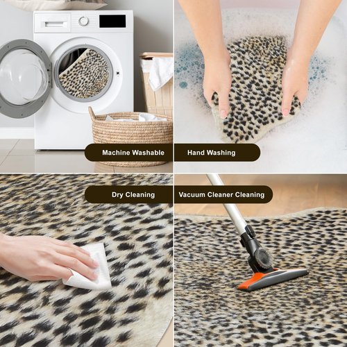 Cheetah Print Rug Leopard Carpet: Small Faux Cowhide Skin Fur Area Rug Animal Printed Hide Mat for Living Room Kitchen 3.3 x 3.1ft