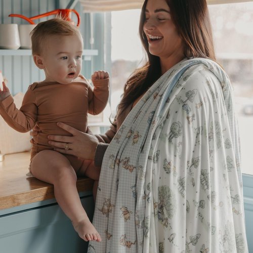Copper Pearl Jumbo Premium Knit 3 Layer Stretchy Throw Blanket Hundred Acre Wood