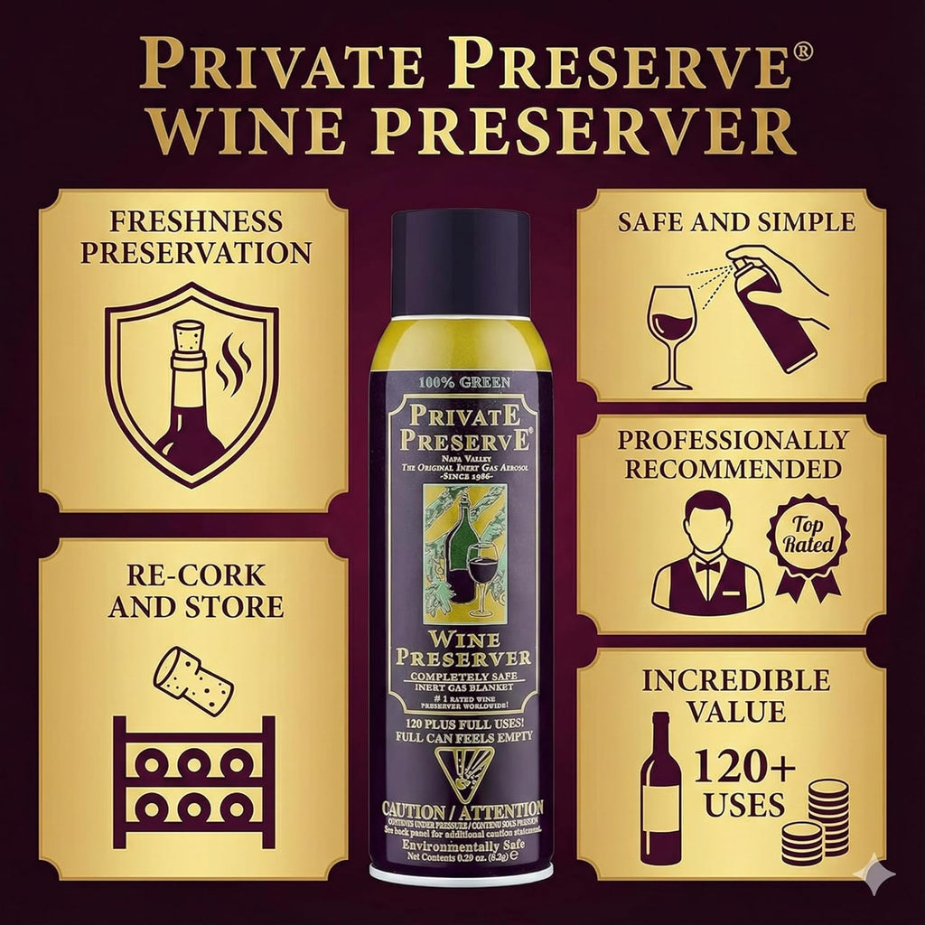 Private Preserve Wine Preservation System | 100% Green Gas Based | Suitable for all Wine, Port, Sake, Cognac, Whiskey, Fine Oil and Vinegar