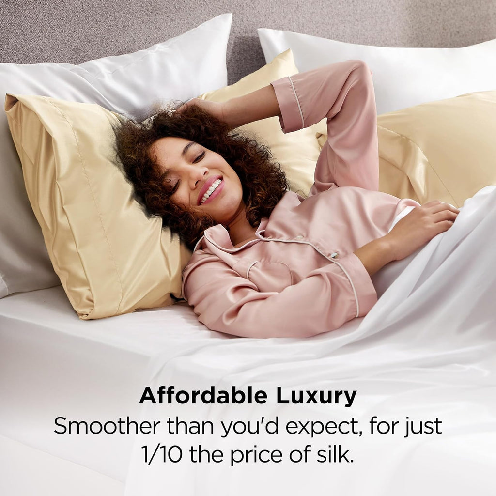 Bedsure Satin Pillowcase - Luxurious Silk-Like Comfort | Standard Size 20x26 Inches, Champagne Gold, 2-Pack