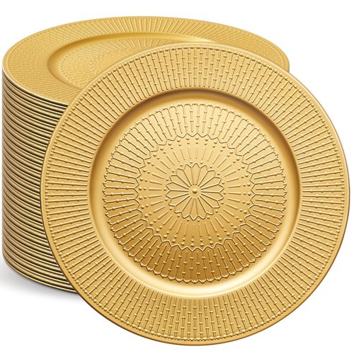 Widecook 50 Pack Gold Charger Plates Bulk for Dinner Plates 13" Beaded Shaped Service Chargers Bulk, Plastic Wedding Chargers for Christmas Thanksgiving Party Wedding Birthday Anniversary