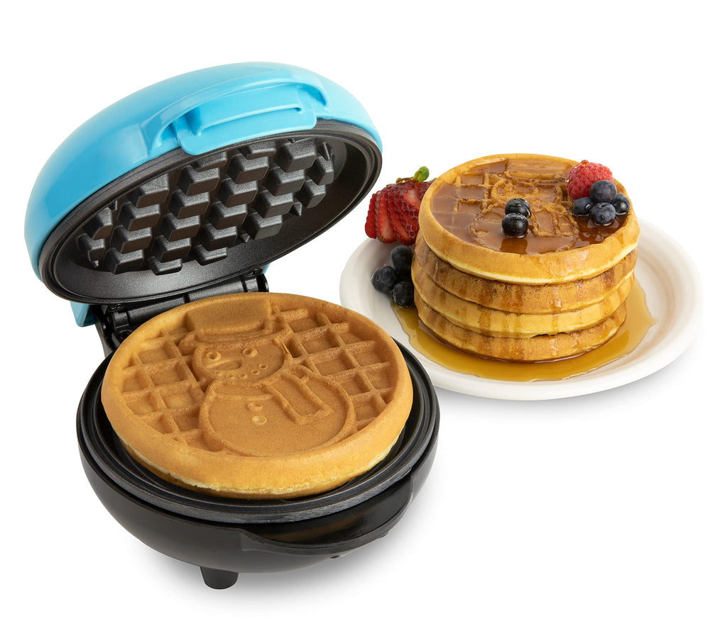 Nostalgia MyMini Personal Electric Snowman Waffle Maker, 5-Inch Cooking Surface, Waffle Iron for Hash Browns, French Toast, Grilled Cheese, Quesadilla, Brownies, Cookies, Blue