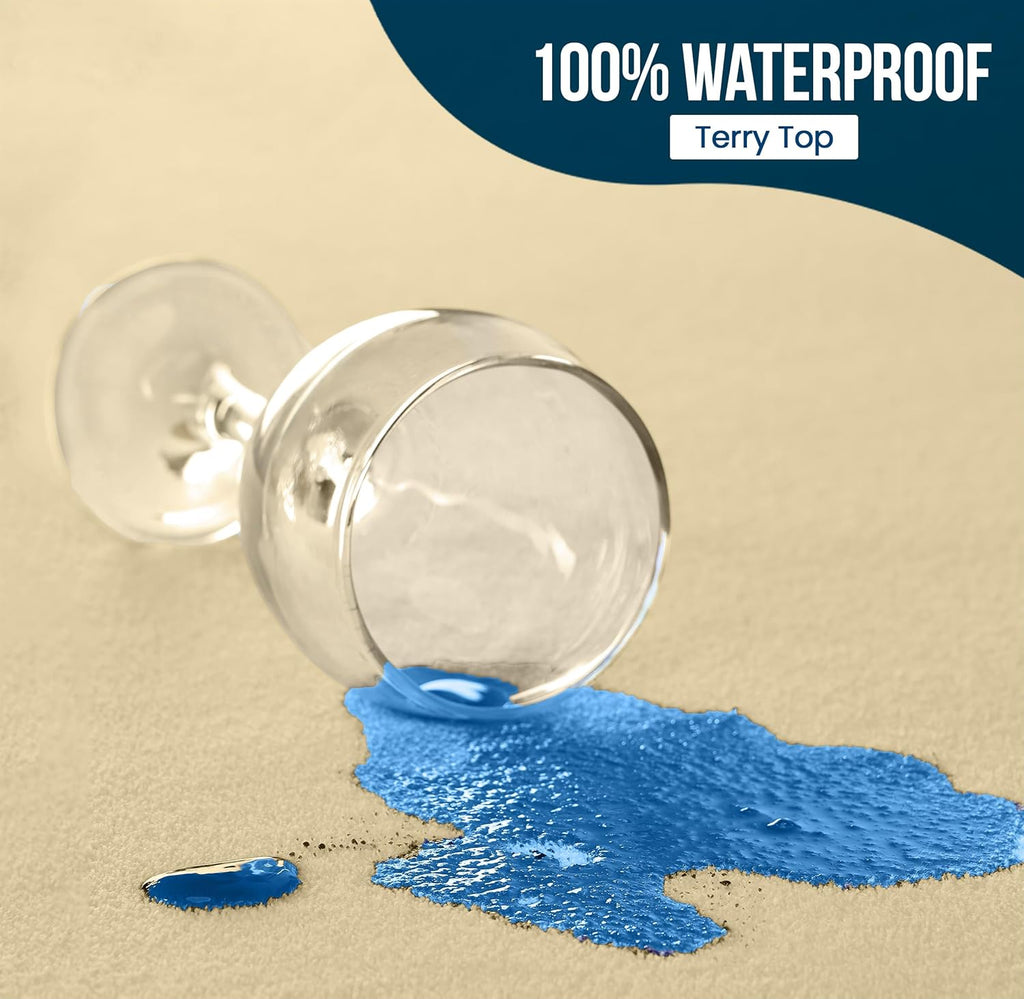 Utopia Bedding Full Size Mattress Protector - Waterproof Terry Cover with Deep Pockets | Soft & Breathable Beige