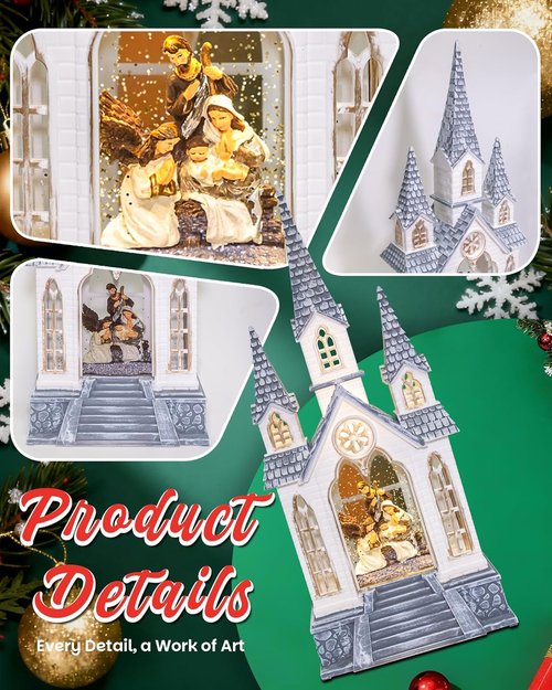 Large Christmas Nativity Snow Globe by [Brand Name] - Illuminated with Music | 9.84-Inch Indoor Decoration