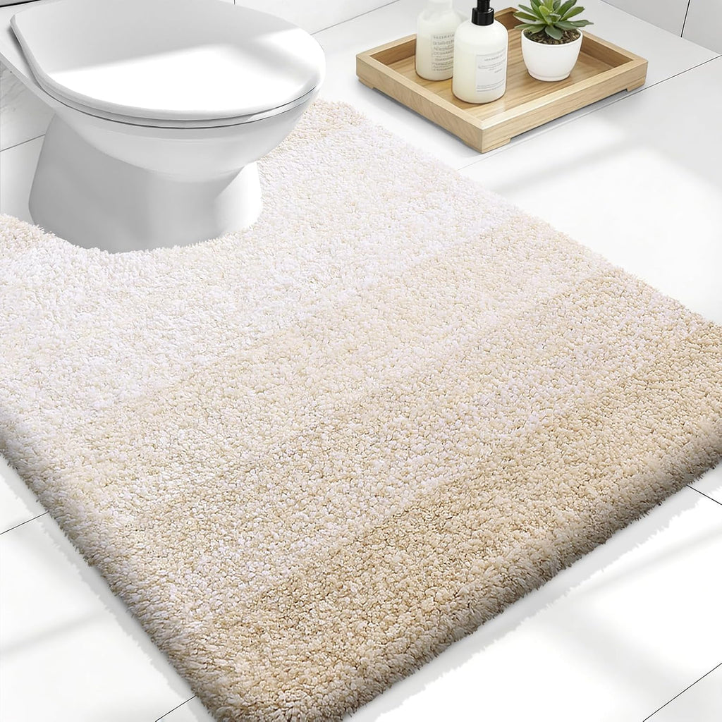 OLANLY Luxury U-Shaped Toilet Rugs - Extra Soft, Absorbent Microfiber Bath Mat | 24x20, Light Beige
