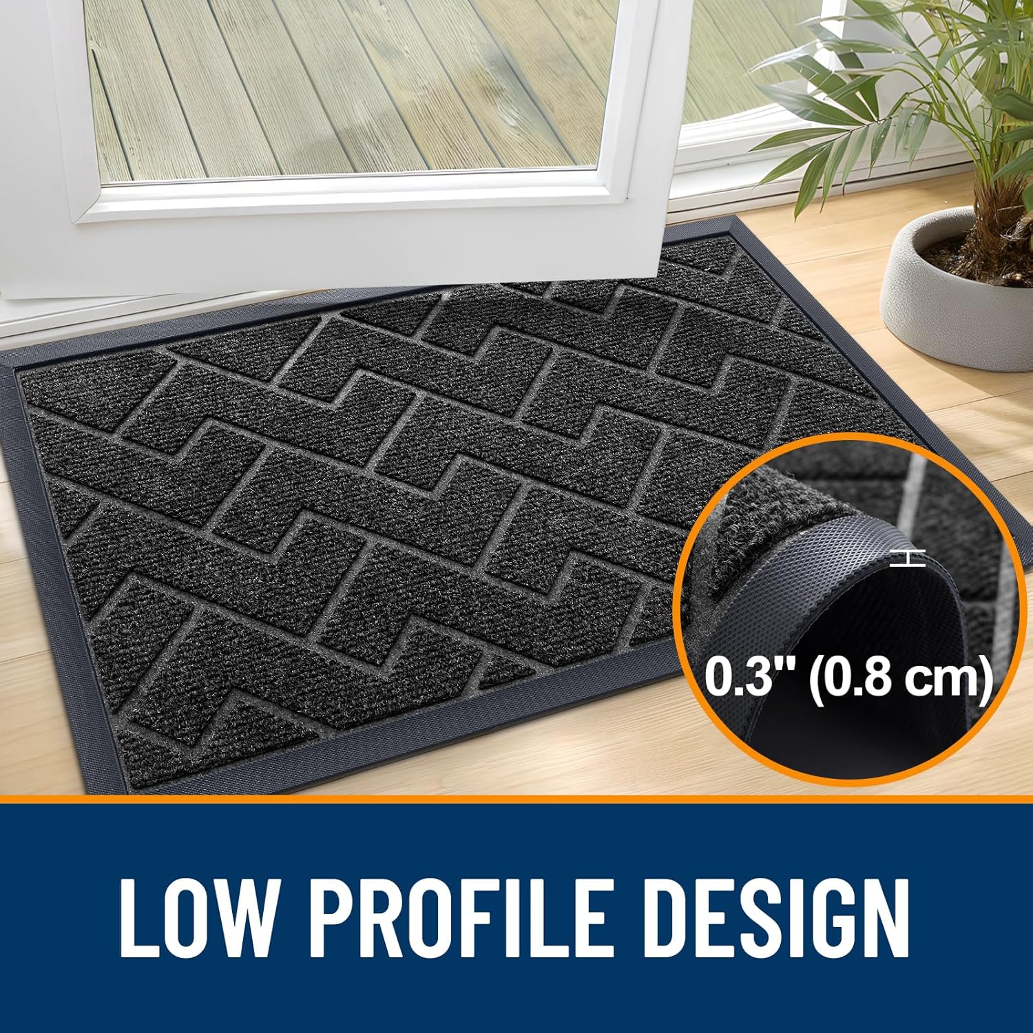 OLANLY Indoor Outdoor Front Door Mat - Waterproof All-Season Herringbone Doormat | Easy Clean, Black (59x35)
