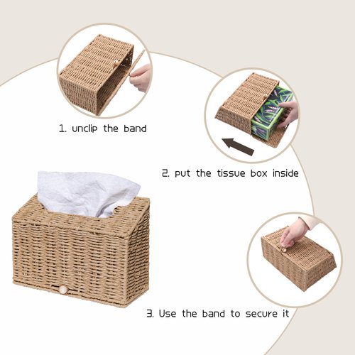 Furrywise Tissue Box Cover Compatible with Kleenex Hand Towels, Paper Rope Hand Towel Holder for Bathroom, Kitchen and Bathroom, 10.43" L x 4.5" W x 8" H in, Natural