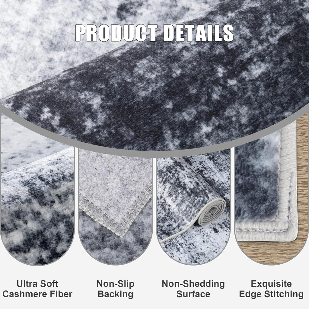 Skiennix 5x7 Area Rug - Washable Modern Abstract Design | Soft, Stain-Resistant Carpet for Living Room, Bedroom, Office - Black