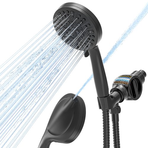 SANISANO High Pressure Filtered Shower Head with Handheld, 9 Spray Modes 4.7" Shower Head, 59" long hose, 10 Layers Filter for Hard Water, Remove Chlorine, Adjustable Bracket, Matte Black