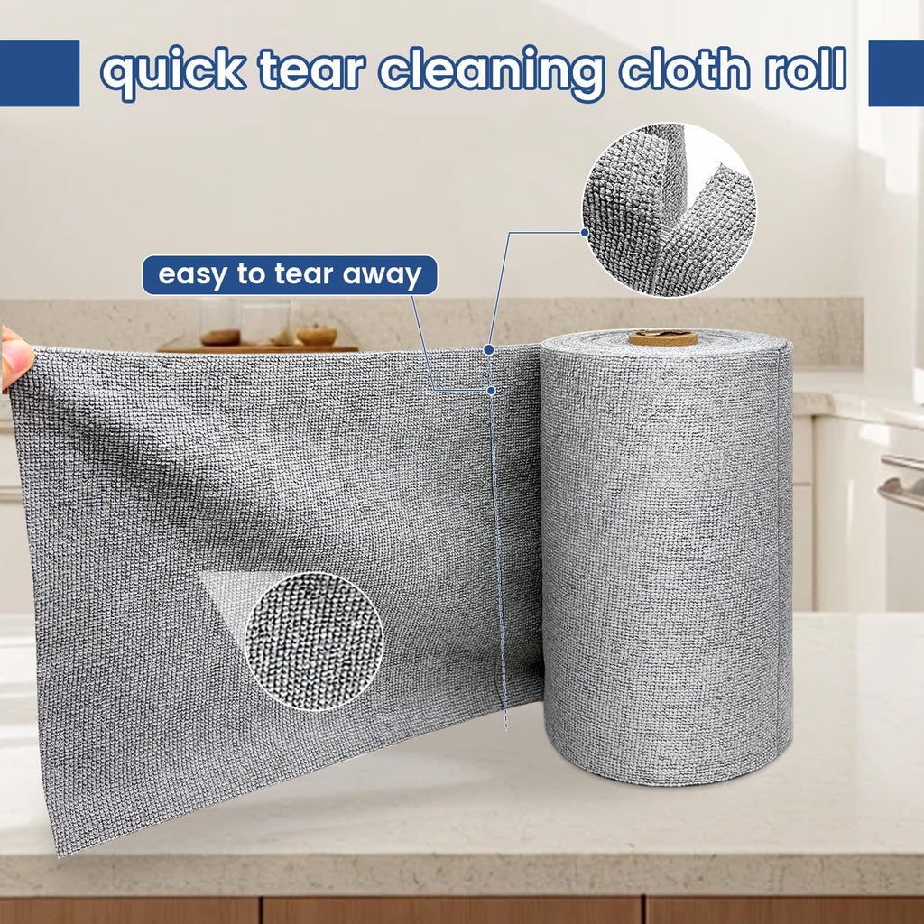 Whkvnng 75 Pack Microfiber Cleaning Cloth Roll,Reusable Washable Ultra Tear Away Microfiber Towels,Absorbent Rags Drying Dishcloths for Car,Home,Garage or Shop Kitchen(Grey)