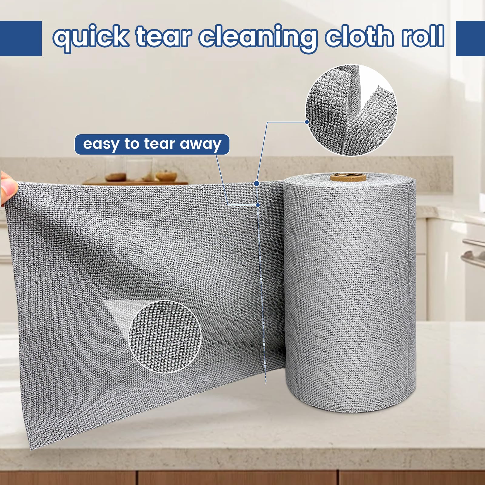 Whkvnng 75 Pack Microfiber Cleaning Cloth Roll,Reusable Washable Ultra Tear Away Microfiber Towels,Absorbent Rags Drying Dishcloths for Car,Home,Garage or Shop Kitchen(Grey)