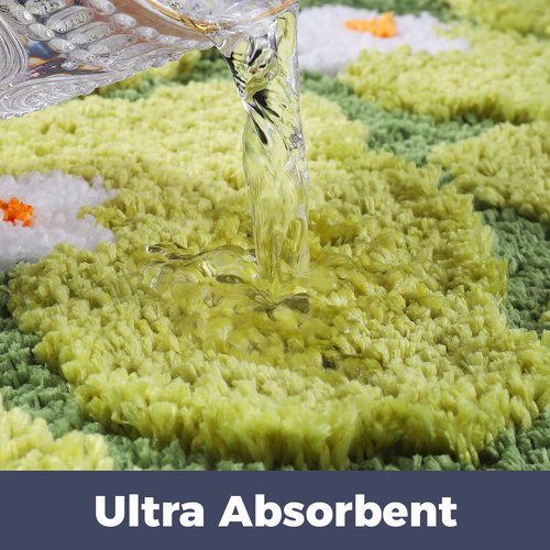 Naoloture Green Floral Moss Bathroom Rug Bath Mat, Ultra Thick Soft 3D Aesthetic Decor Cute Tufted Bath Rugs, Non Slip Absorbent Washable Moss Carpet for Shower Floor Sink Bedroom, 20x32 Inch