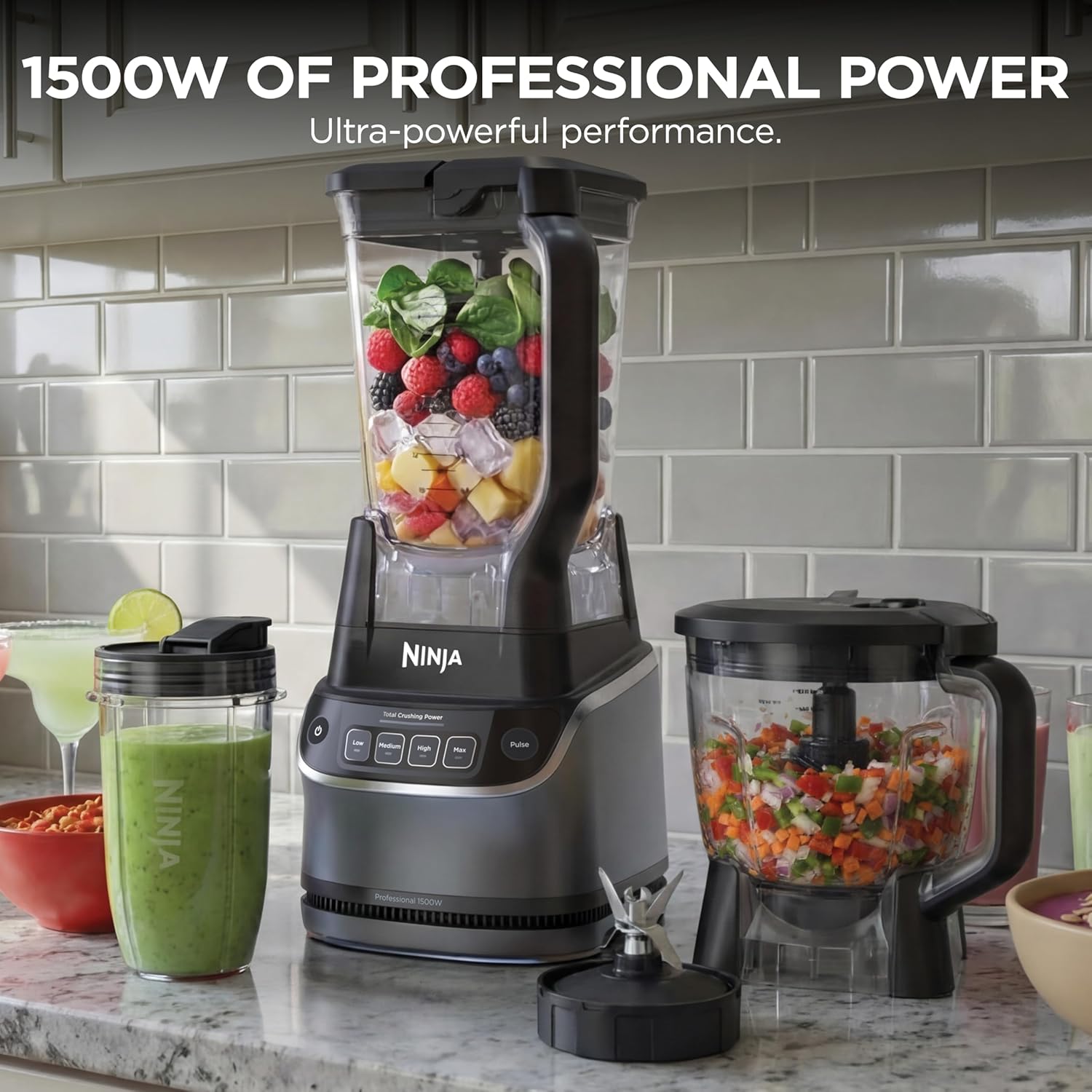 Ninja UltraCrush Professional Kitchen System - 1500W Blender & Food Processor | 72oz Capacity, Silver | Total Crushing Technology for Smoothies & Chopping