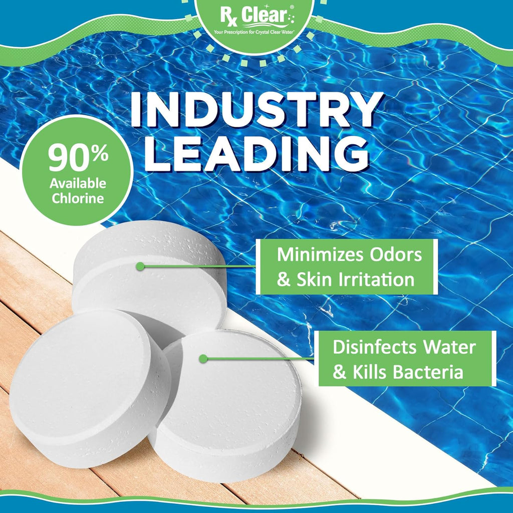 Rx Clear 3" Chlorine Tabs - 5 Pounds of Stabilized Tablets for Long-Lasting Pool Sanitization | Slow Dissolving & UV Protected