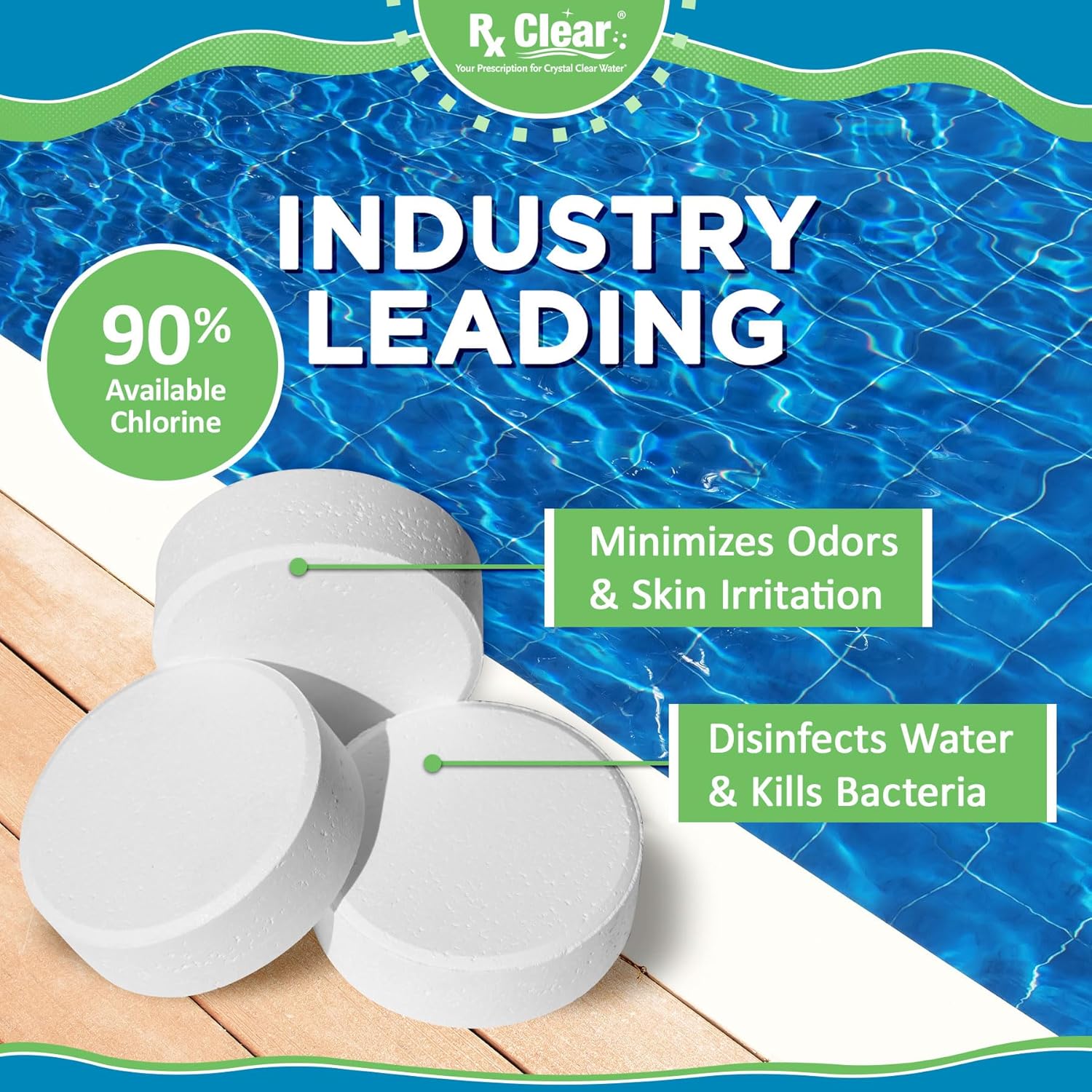 Rx Clear 3" Chlorine Tabs - 5 Pounds of Stabilized Tablets for Long-Lasting Pool Sanitization | Slow Dissolving & UV Protected