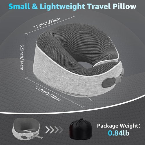 Gikezed Travel Pillows for Airplanes Ergonomic Memory Foam Neck Pillow for Travel - 360° Head & Neck Support for Sleeping on Flights, Cars, Trains & Office (Gray-1)