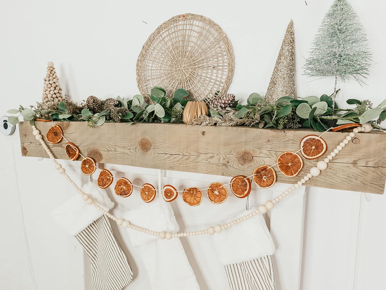 Skiennix 7ft Wooden Bead Garland - Rustic Holiday Decor for Christmas Trees | Natural Wood 2-Ball Design