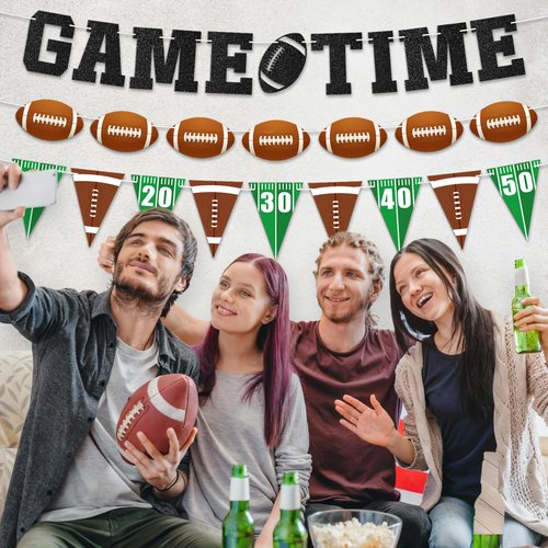 3 Pcs Football Banner Garland | No DIY - Pre-strung Game Time Football Party Banner | Birthday Party Decorations Bowl Game Indoor Decor