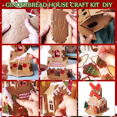 JeVenis Gingerbread House Craft Kit - DIY 3D Build & Paint for Christmas Decor | Fun Arts & Crafts Activity