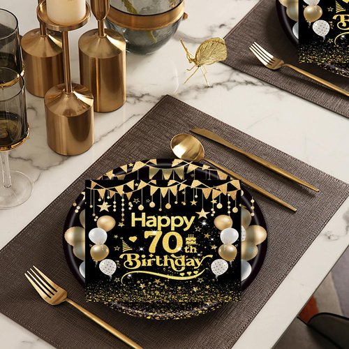 50Pcs 70th Birthday Paper Plates&Napkins,25X7in Disposable Plates 25X6.5in Cocktail Napkin 1956 Party Tableware for Men Woman Cheers to 70 Years Old Birthday Holiday Bridal Wedding Anniversary